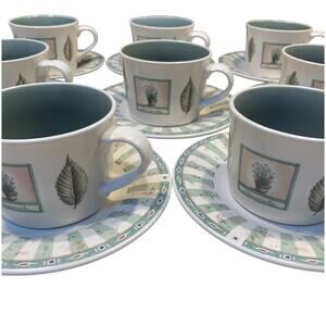 Pfaltzgraff Naturewood Coffee Tea Cups and Saucers Stoneware Garden Motif Set 8